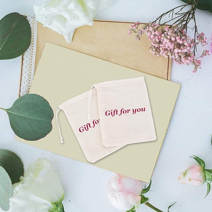 Gift Bags, 200 Count Muslin Drawstring Pouches, Cotton Sachets for Favors