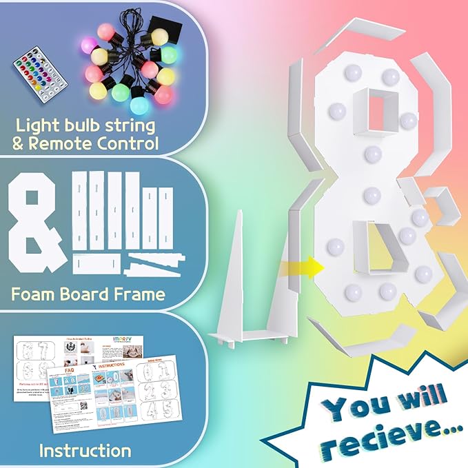 Marquee Light Up Letter Sign, 4-Foot Tall, 16 Colors with Remote