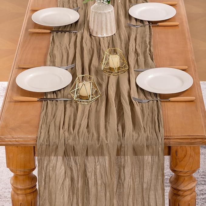 MLMW 6 Pack Fall Table Runner Boho Nude Brown Cheesecloth Table Runner Autumn Gauze Rustic Tan Cheese Cloth 160 inch 13.3ft for Thanksgiving Wedding Party Baby Bridal Shower Birthday