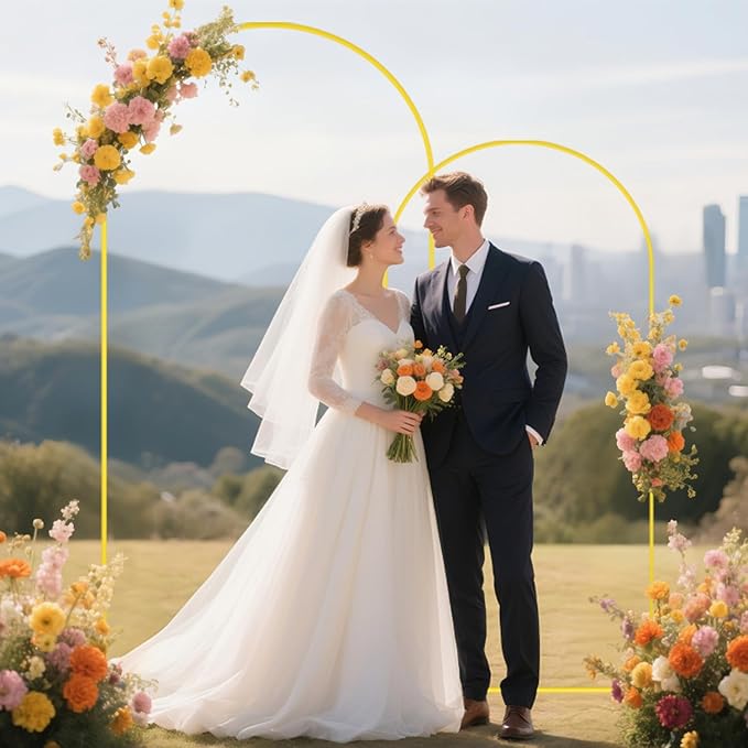 Arch Backdrop Stand and Cover Set 6FT 7.2FT Dusty Blue Arch Backdrop Covers Set of 2 Gold Metal Arch Frame Spandex Arched Covers for Birthday Party Banquet Wedding Ceremony Decor