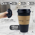 Cups, 16 oz Paper Hot Cups with Lids and Sleeves, 100 Count