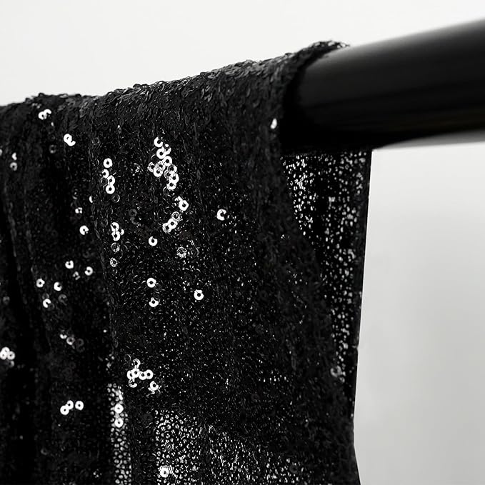 Backdrop Curtain with Black Sequins, 120 x 120 Inch, Pack of 2