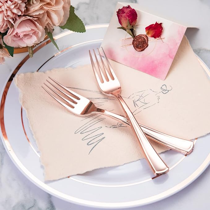 Forks, 200 Count Rose Gold Plastic Disposable, 7.4 Inch Length