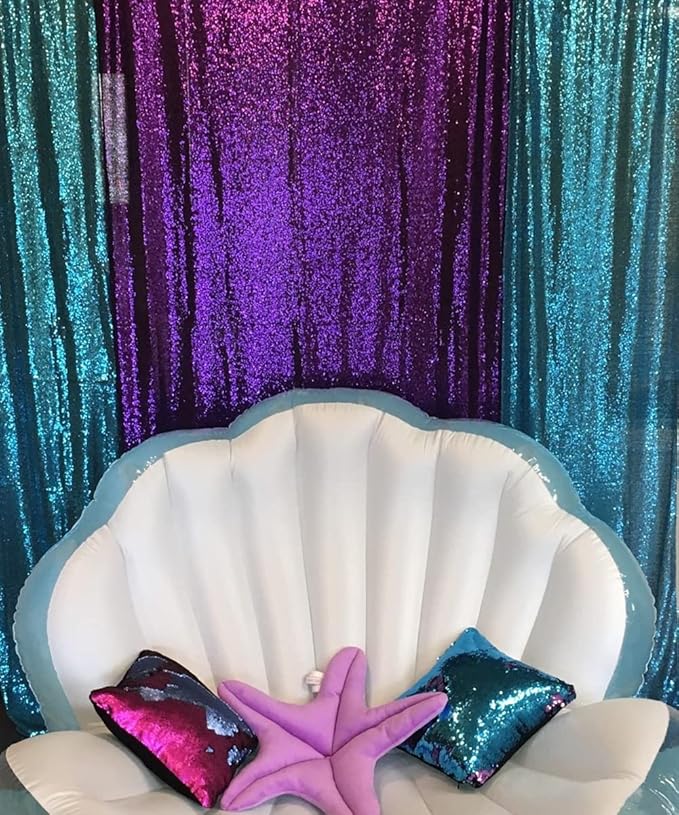 Poise3EHome Purple Sequin Backdrop Curtain,4 Panels 2FTx8FT Glitter Background for Halloween Party Birthday Wedding Christmas Thanksgiving Holiday Festival Decor