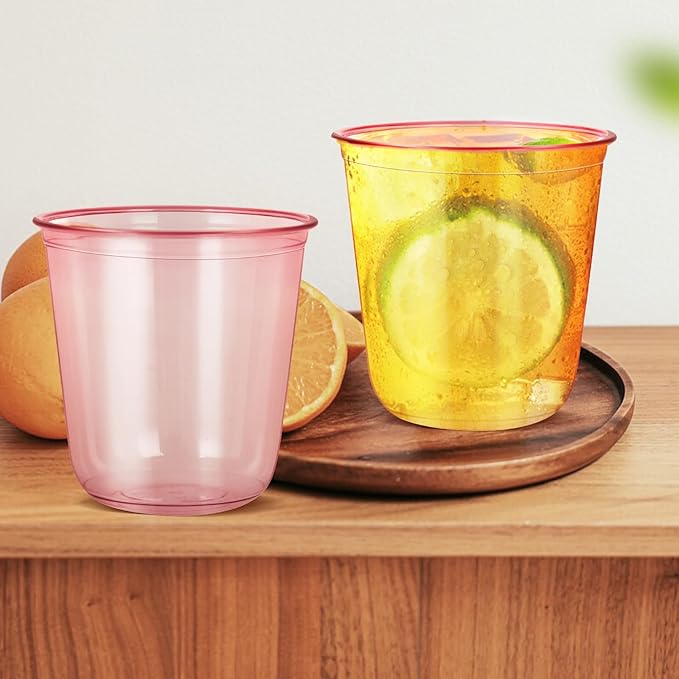 Disposable Party Cups 12 oz Pink Plastic, Pack of 100 Cocktail Cups