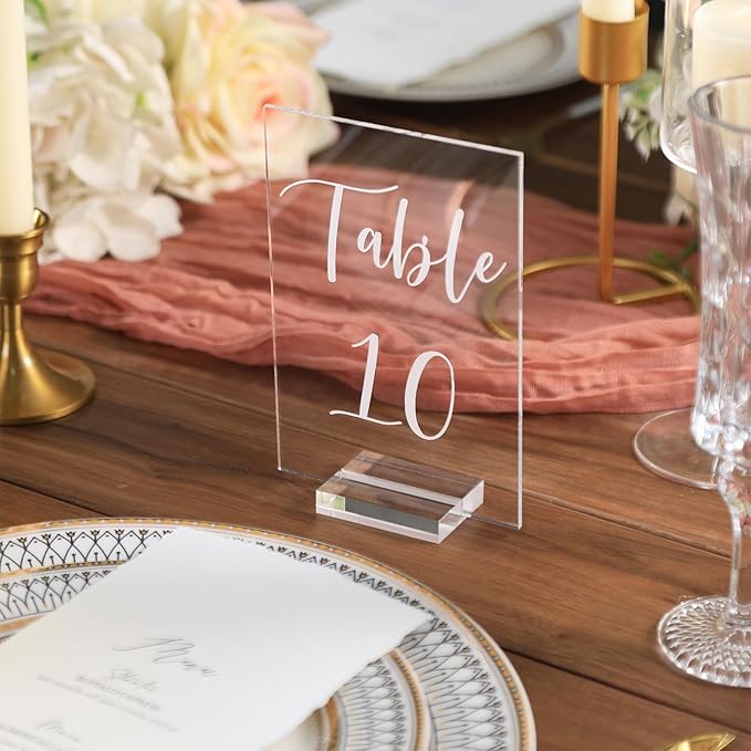 Tabletop Signs Clear Acrylic Table Numbers 1-30 with Stands, 4x6 Inch