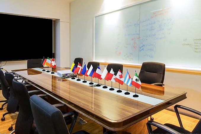 Switzerland Swiss Deluxe Desk Flag Set Small Mini Miniature Switzerland Swiss Table Desktop Flags With Solid Pole, Black Base and Spear Top(2 Pack)