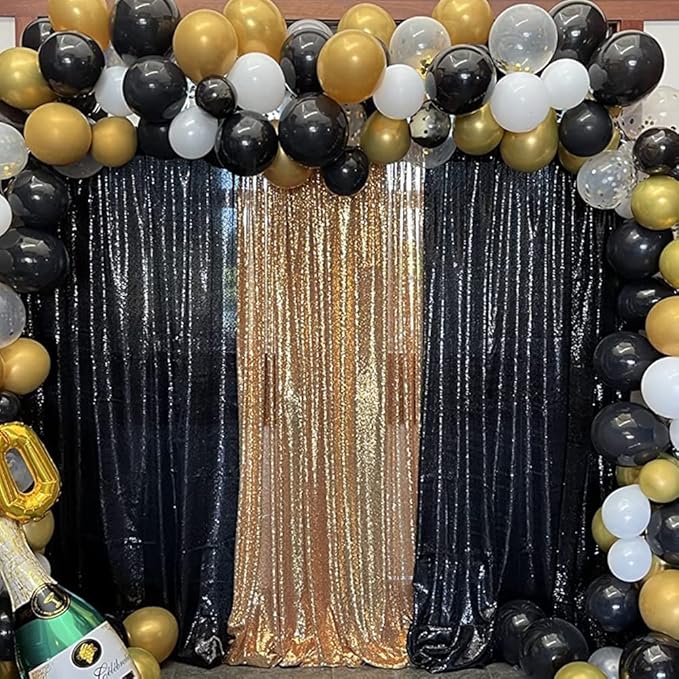 Backdrop Curtain with Black Sequins, 120 x 120 Inch, Pack of 2