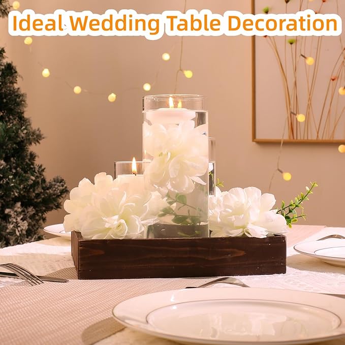 Vase Fillers with 12 White Floating Flowers and 12 Candles, 24 Pieces