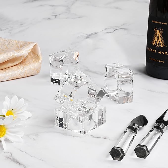 Napkin Rings Set of 4 Clear Crystal Square Holders for Dinner Tables