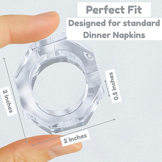 Clear Acrylic Napkin Rings, 12 Pack, Faceted Oval Design