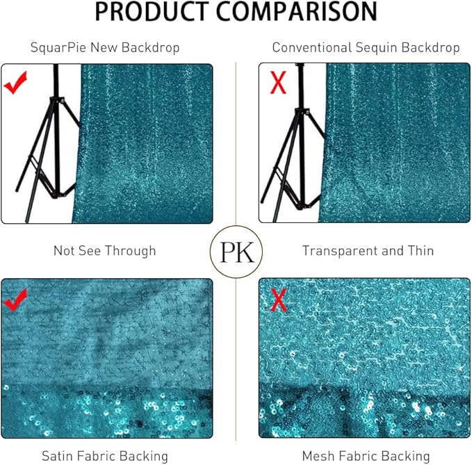SquarePie Sequin Backdrop Less Transparent Background Sparkly Curtain for Wedding Party 8FT x 8FT Teal