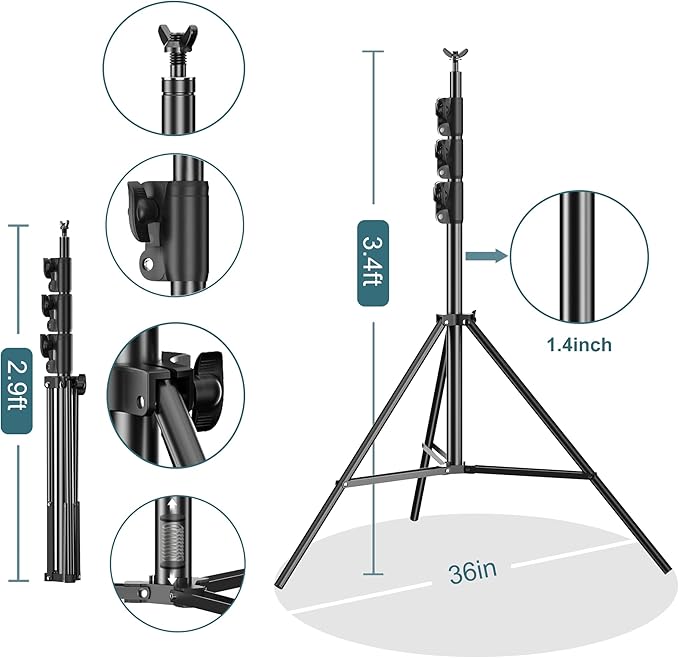 Backdrop Support Stand Kit, Black Aluminum, 3.4 to 10 Ft Adjustable