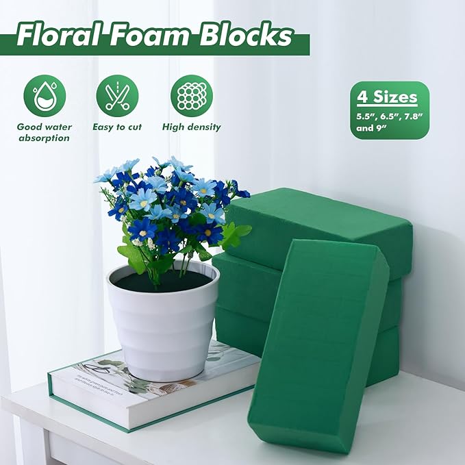 24 Pcs Floral Foam Blocks for Fresh & Artificial Flowers, 5.5" L x 3.1" W x 1.7" H Wet & Dry Green Flower Foam for Indoor Outdoor Floral Arrangements, Foam Bricks for Wedding, Birthdays, Home Décor