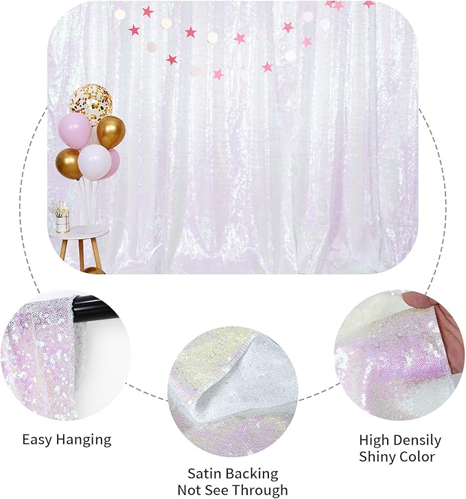 SquarePie Sequin Backdrop Non-Transparent Background Sparkly Curtain for Wedding Party 20FT x 10FT Iridescent