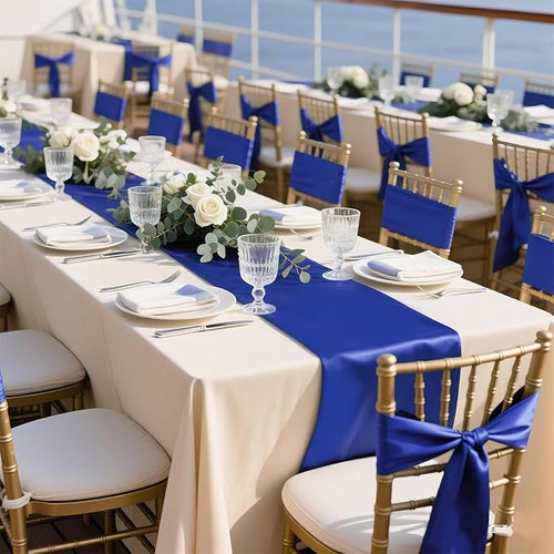 10 Pack Royal Blue Satin Table Runner 12x108 Inches Long, Bright Silky Smooth Satin Table Runner Table Decor for Wedding Banquet Christmas Prom Event Birthday Party