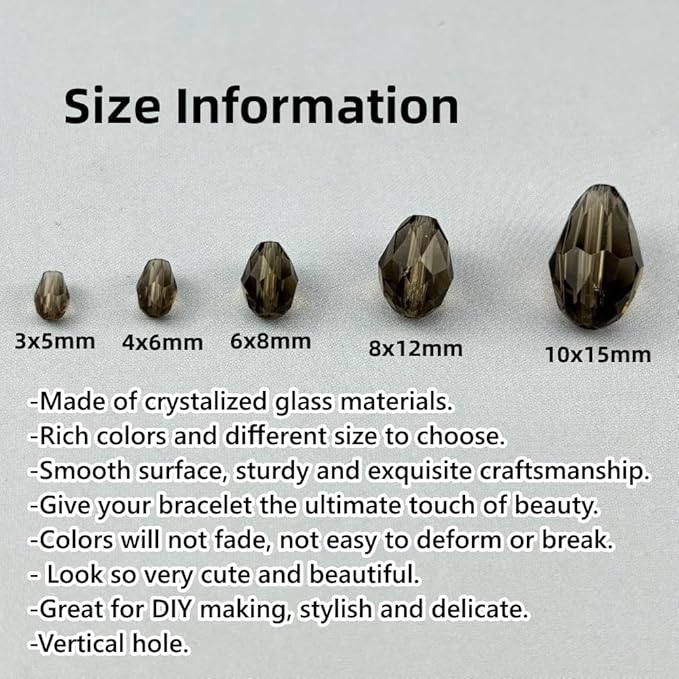 50pcs 10x15mm Teardrop Crystal Glass Beads for Jewelry Making, Faceted Vertical Hole Teardrop Glass Spacer Beads for Wind Chimes Bracelet Earring Necklace DIY Craft(Gray)