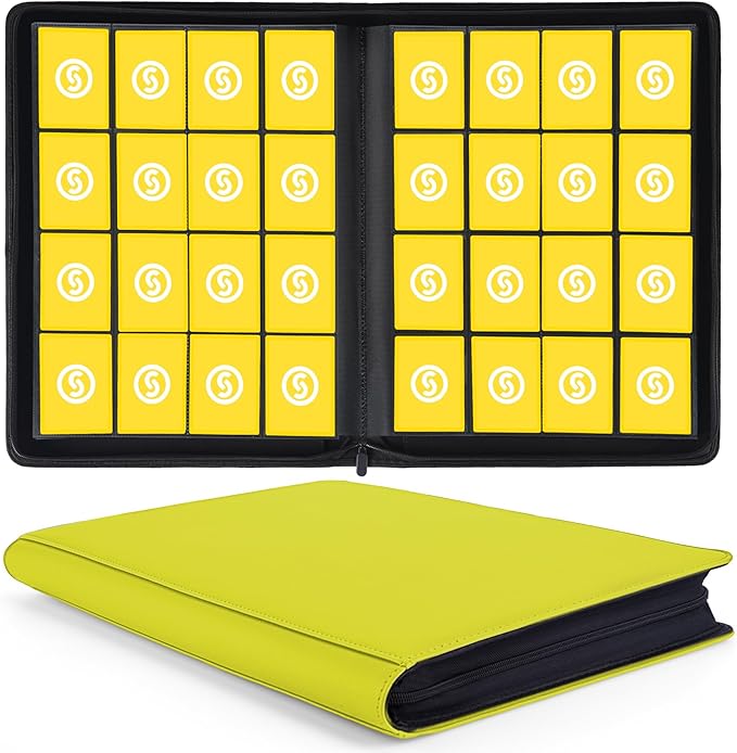 1000+ Pockets Trading Card Binder, Premium 16 Pocket Card Binder, Ringless Side Loading Collection Album Holder Folders for MTG, TCG, Game Cards & Sports Cards (Yellow)