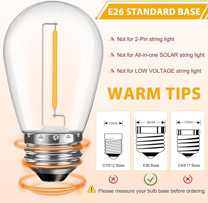 LED Bulbs, 64 Pack S14 Dimmable Shatterproof White