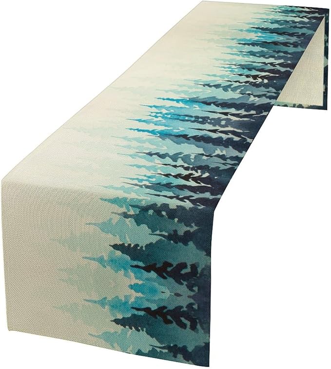 Misty Forest Table Runner,Foggy Blue Forest Landscape Table Runner for Kitchen Dining Table Home Party Decoration 13x60 Inch