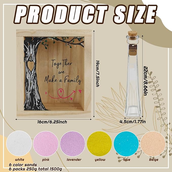 Wedding Sand Ceremony Vase Set with Wooden Box and 6 Colors of Sand