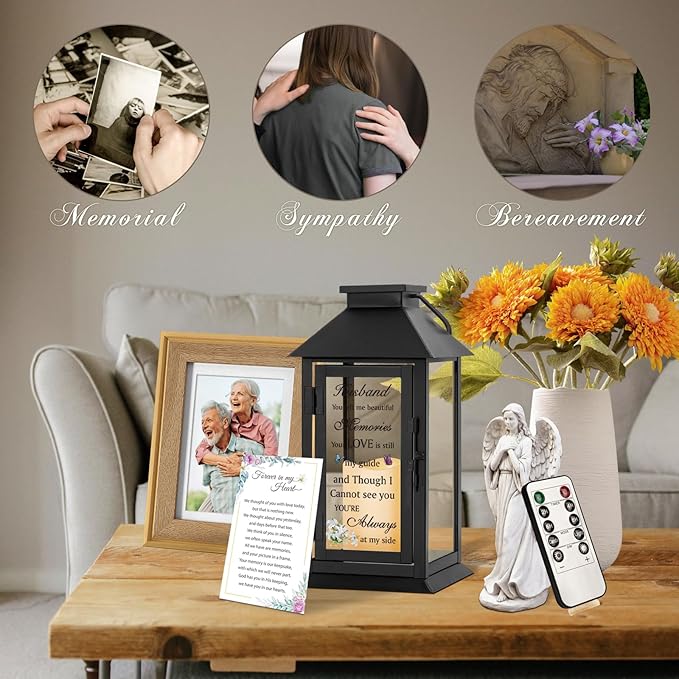 Decorative Candle Lantern, Metal and Glass with LED Candle, 14.2 Inch