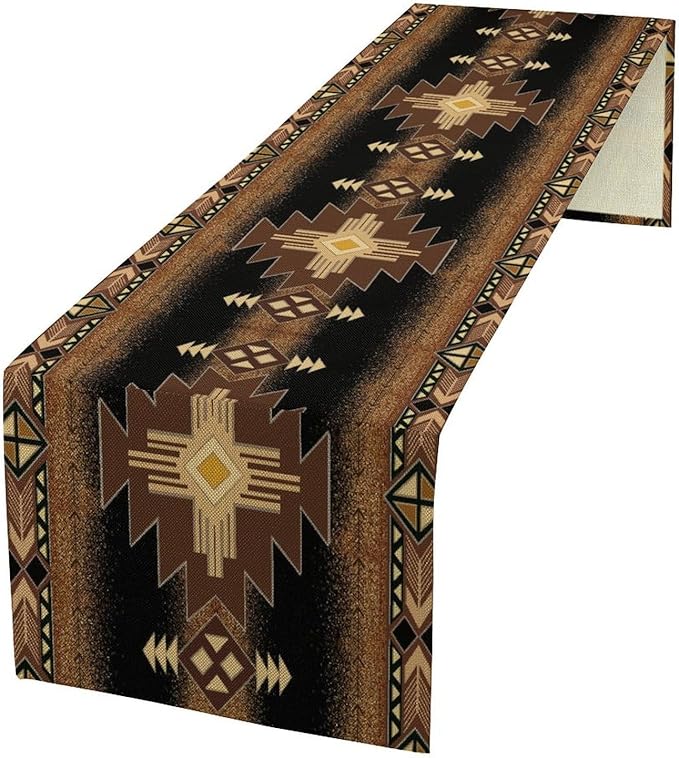 Aztec Table Runner Southwestern Native Vintage Geometric Pattern Table Runner Retro Country Table Dinner Decoration 13x108 Inch