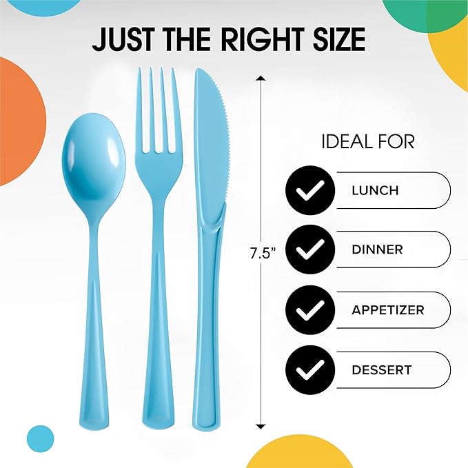 Plastic Spoons, Forks and Knives Set, Light Blue, 300 Pieces