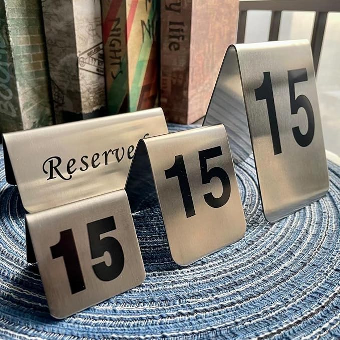 10 Pcs Metal Place Cards Stackable Tent Style Table Numbers，Place Card Holders for Celebration Wedding Party Restaurants Cafes Bars Gatherings meeting Room Board Game Serial (Small 41-50, Black)