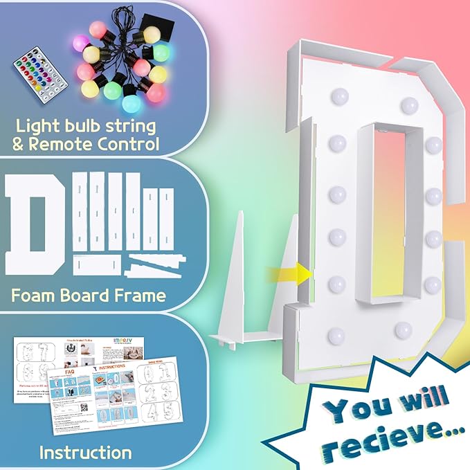 Decoration: Light Up Marquee Letter D, 4 FT Foam Board, Remote Control