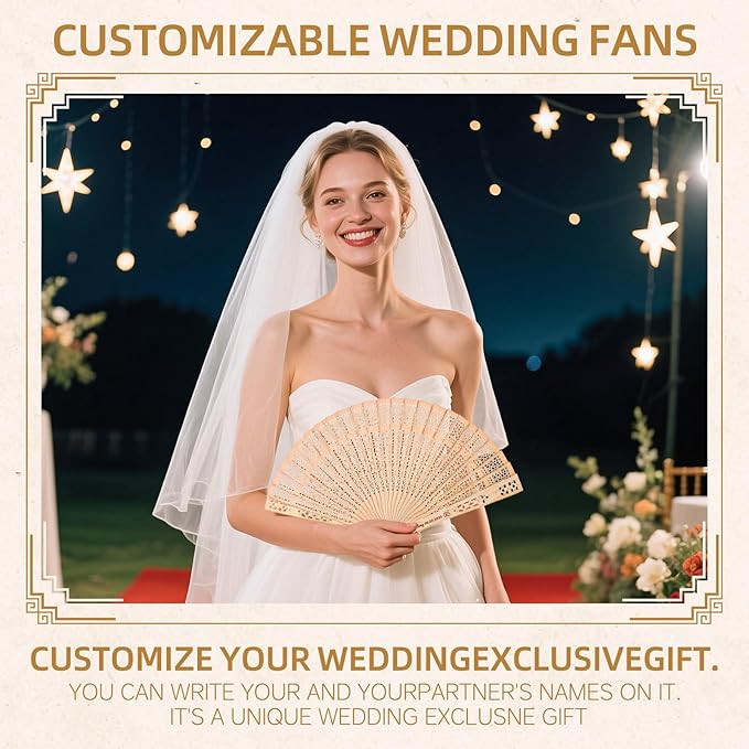 1pc Personalized Wedding Fans for Guests - Custom Wooden Hand Fans with Names/Dates - Bulk Wedding Favors for Bridal Shower, Baby Shower & Parties (Wood, 1pc)