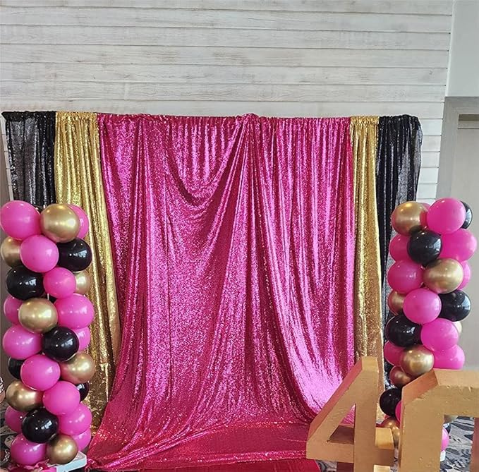 JYFLZQ Hot Pink Sequin Backdrop Curtain 2x8ft 2 Panel Fuchsia Glitter Photo Booth Photography Backdrop Background for Parties Shimmer Wall Backdrop Wedding Backdrop Decorations
