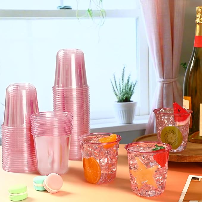 Disposable Plastic Wine Glasses, 100 Count, 12 oz Stemless Party Cups