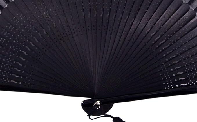 Amajiji 8.27"(21cm) Hand Held Bamboo Silk Folding Fan Hand Fan,Chinese/Japanese Charming Elegant Vintage Retro Style,Women Ladys Girls Best Gifts (Black-2)