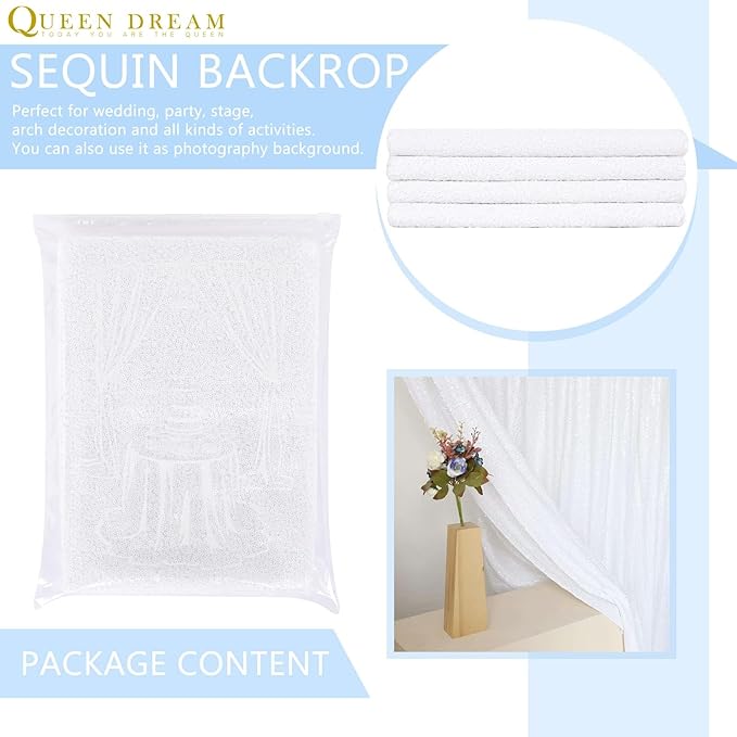 White Sequin Backdrop Curtain 7ft x 7ft Party Backdrop Curtains Sparkly Photo Backdrop for Party Wedding Birthday Wall Decoration