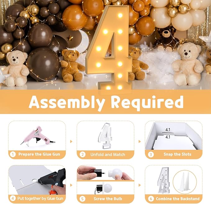 Party Supplies Light-Up Number 4 Marquee Sign, 4 ft Foam Board DIY Kit
