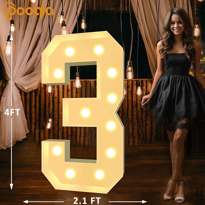 4 FT Marquee Number 3 LED Party Decoration, Warm and Cool White