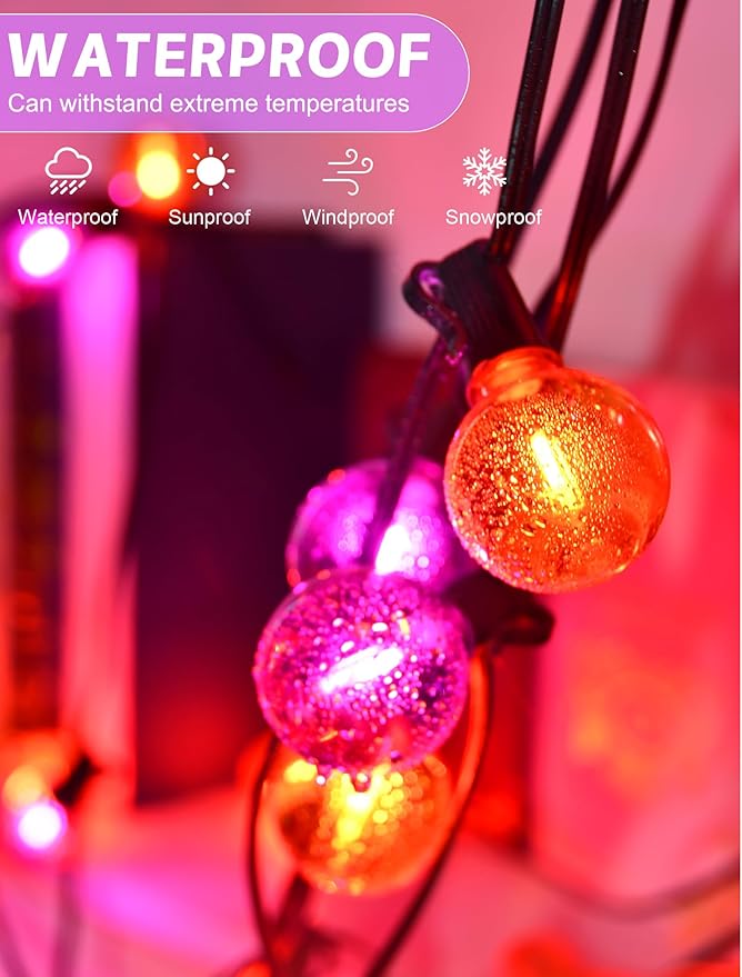 Outdoor String Lights 25 FT G40 LED Orange and Purple Globe Bulbs
