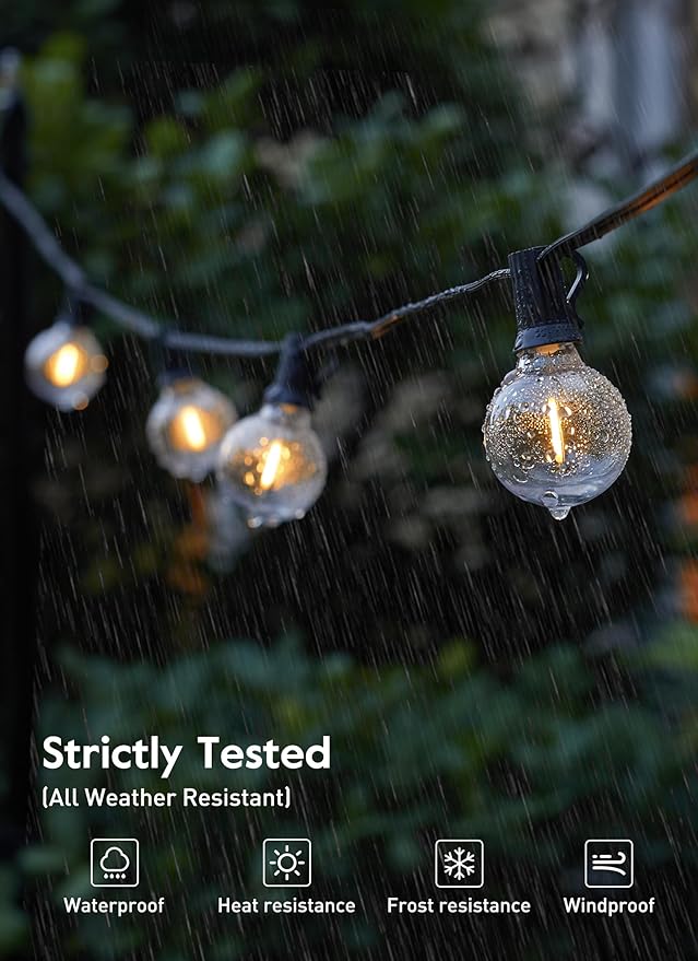String Lights 69 Ft Outdoor G40 Warm White LED Globe Bulbs