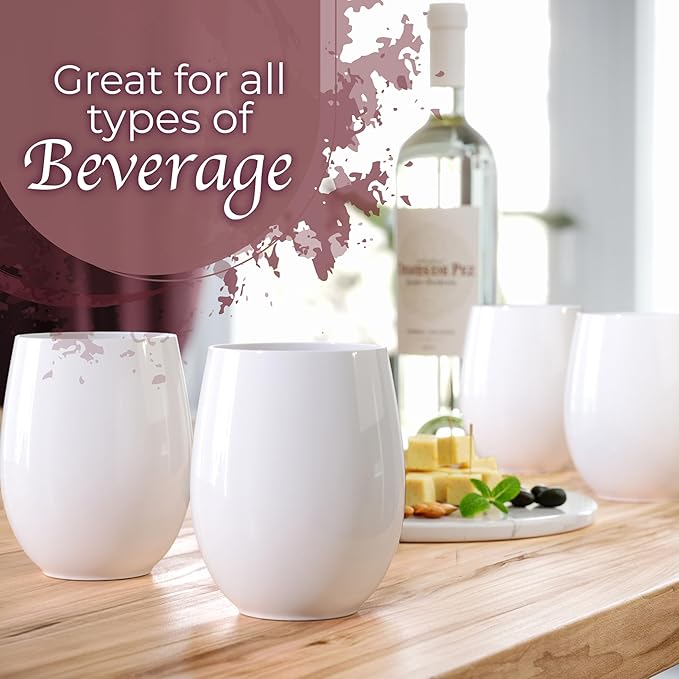 Wine Glasses 48 Count, 12 oz Stemless Plastic, Unbreakable