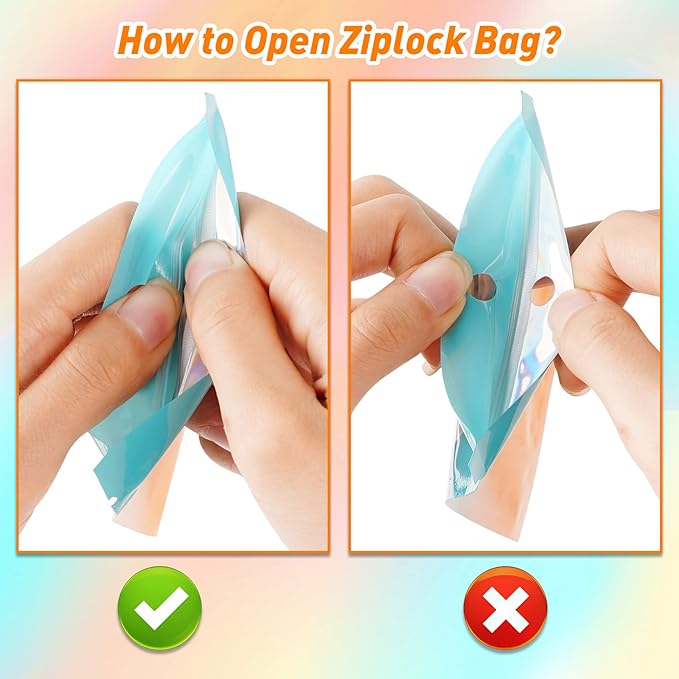 Funfery 100 Pack Gradient Holographic Bags,Resealable Mylar Bags with Zipper,Clear Window Packaging Pouch,Foil Smell Proof Bags for Food Storage,Sample Jewelry Baggies(3.1×5.1in,Blue Orange)