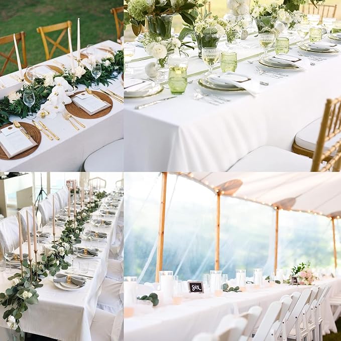 6 Pack White Table Cloth Rectangle Table 60 x 102 Inch Tablecloths for 6 Foot Rectangle Tables. Stain and Winkle Resistant Polyester Washable White TableCloths for Parties Wedding Dining
