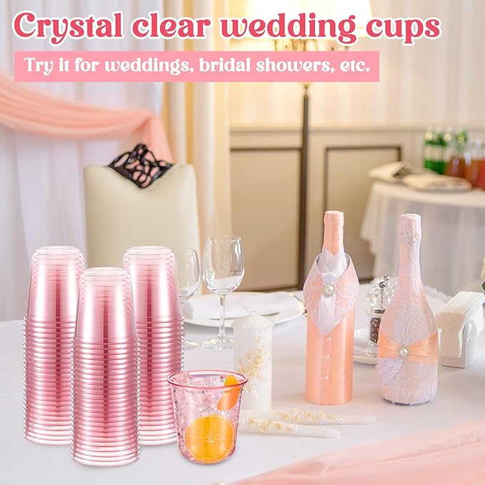 Disposable Plastic Wine Glasses, 100 Count, 12 oz Stemless Party Cups