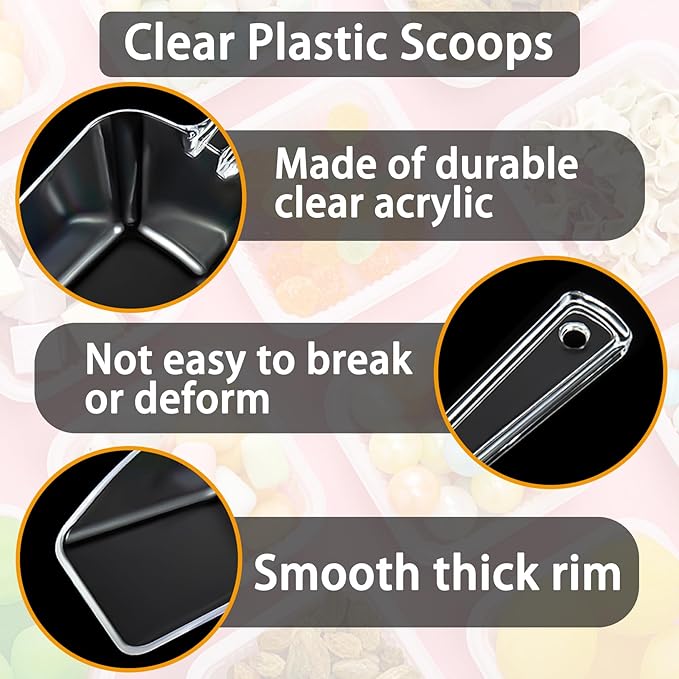 3 in 1 Clear Plastic Ice Scoop Set, Small Acrylic Serving Scoops for Candy Buffet, Canisters, Dry Goods Multi-Purpose Kitchen Mini Food Scoop for Coffee, Flour, Sugar, Salt, Wedding Desserts (L&M&S)
