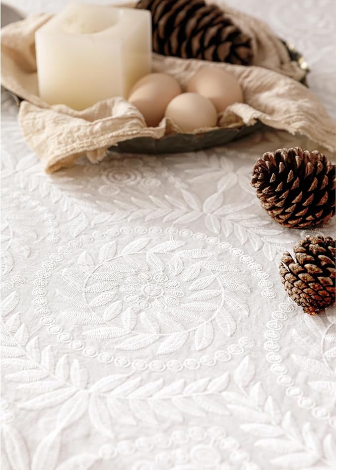 patdrea Vintage Ruffle Tablecloth for Rectangle Tables,Farmhouse Embroidered Cotton White Lace Table Cloth Cover Decor for Dining Room Wedding Banquet Thanksgiving Christmas,67"*106"