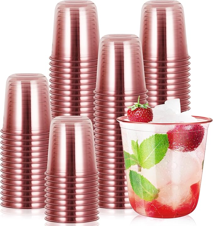 Disposable Party Cups 12 oz Pink Plastic, Pack of 100 Cocktail Cups