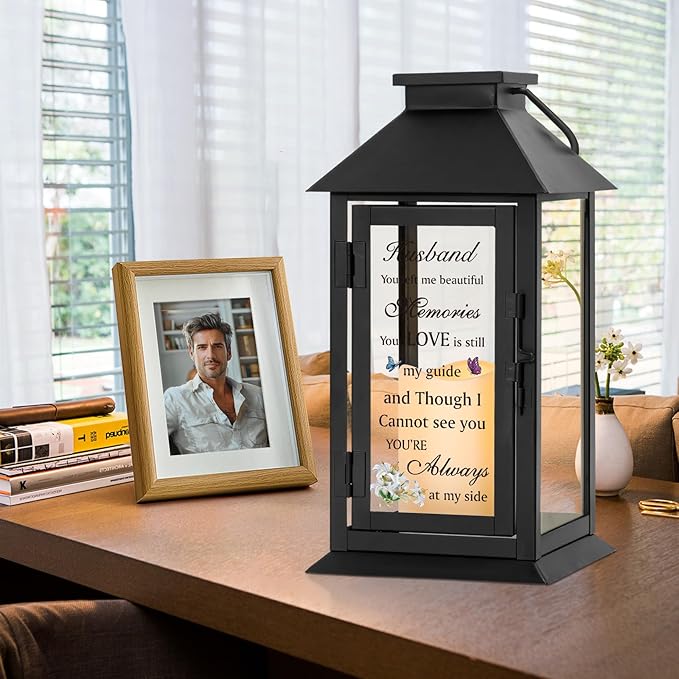 Decorative Candle Lantern, Metal and Glass with LED Candle, 14.2 Inch