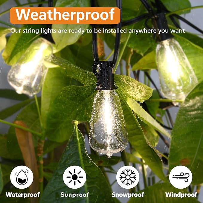 String Lights, 150 Ft Outdoor LED with Dimmable Remote and 3 Color Temps