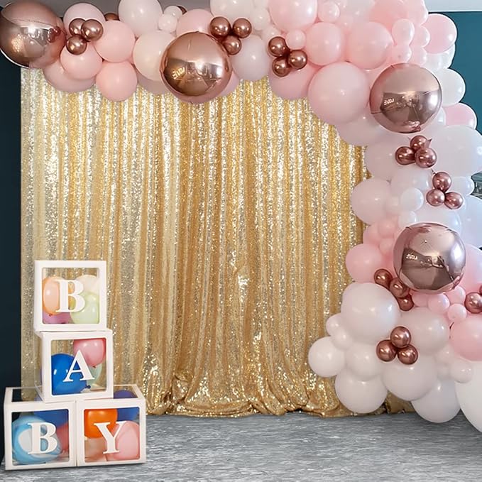 Backdrop Curtain in Light Gold, 10 x 10 ft Sequin Photo Backdrop with Rod Pocket