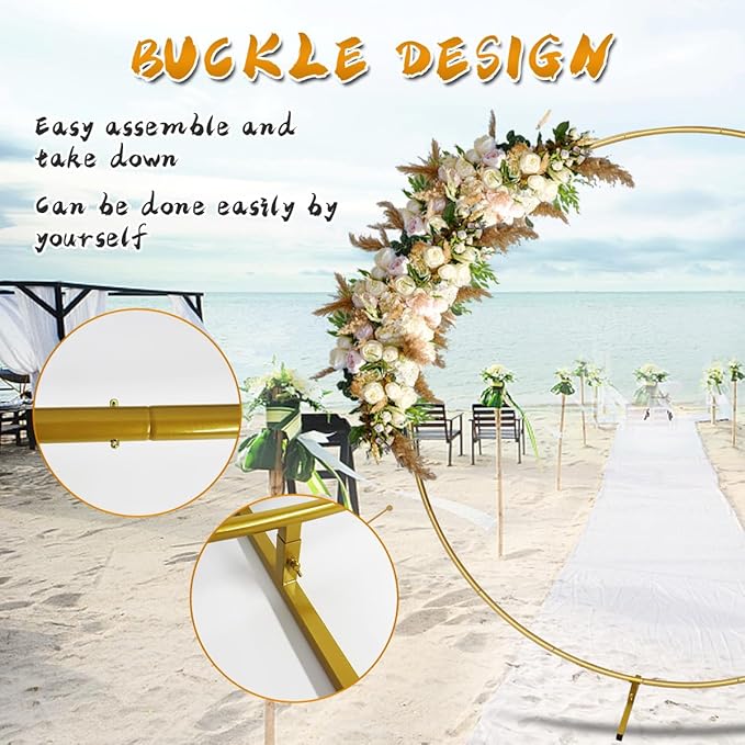 Gold Round Backdrop Stand, Metal Circle Arch for Parties and Patios